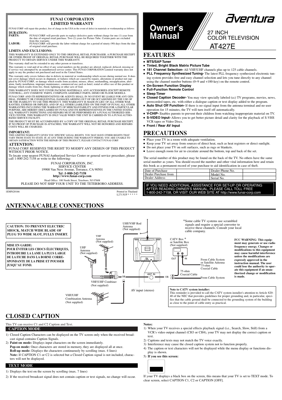 FUNAI AT427E User Manual | 8 pages