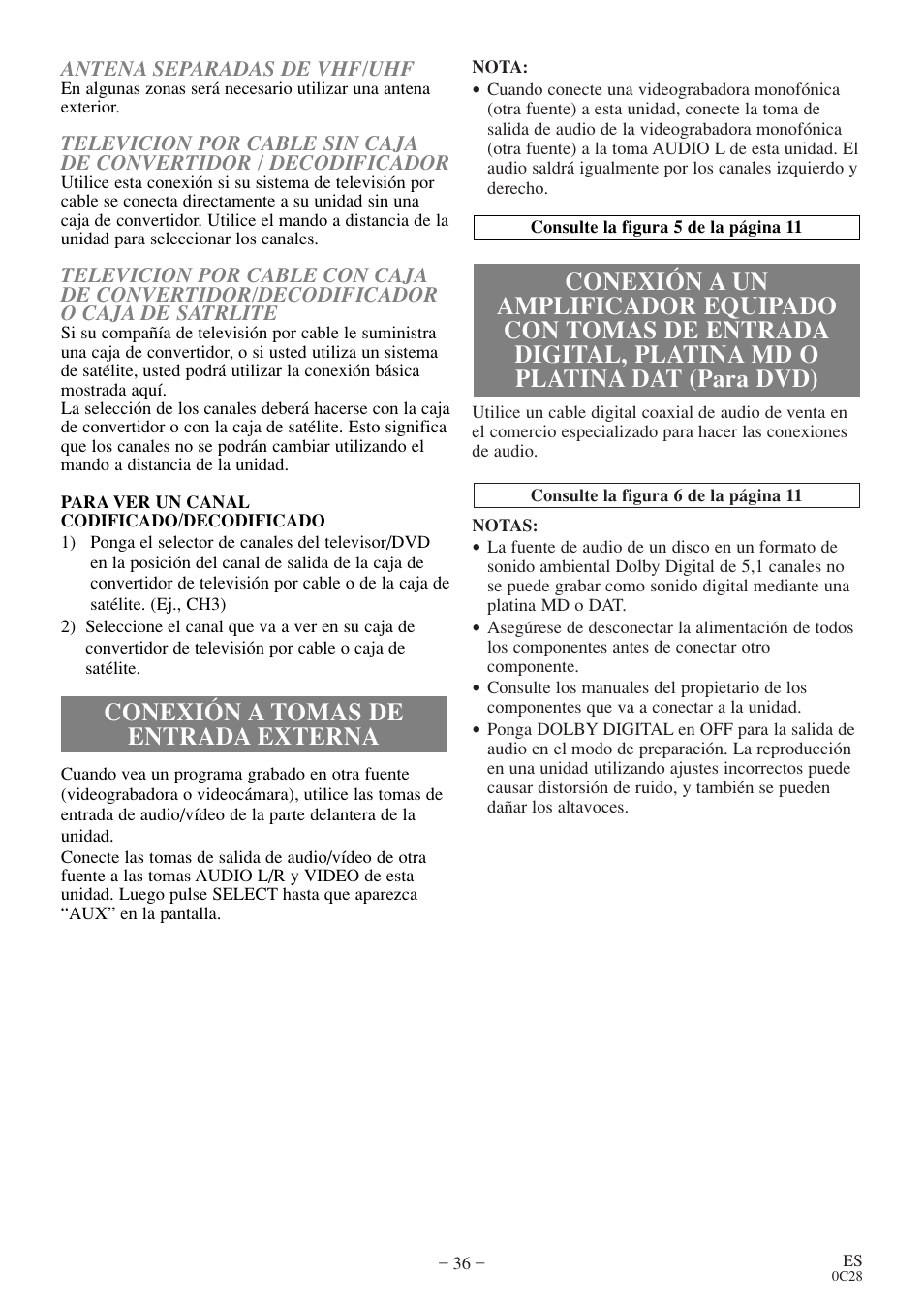 Conexión a tomas de entrada externa | FUNAI EC520E User Manual | Page 36 / 40