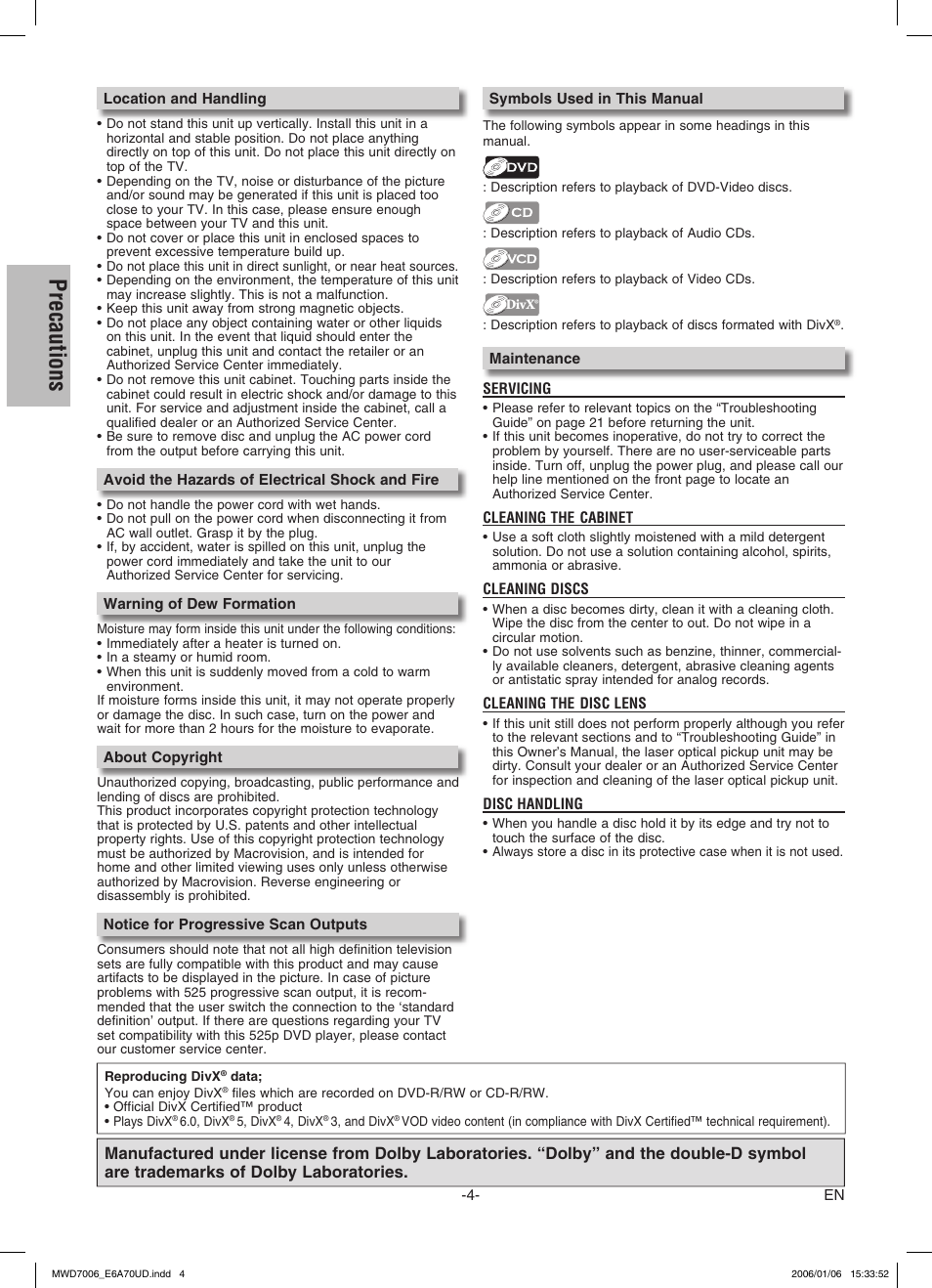 Precautions | FUNAI MWD7006 User Manual | Page 4 / 24