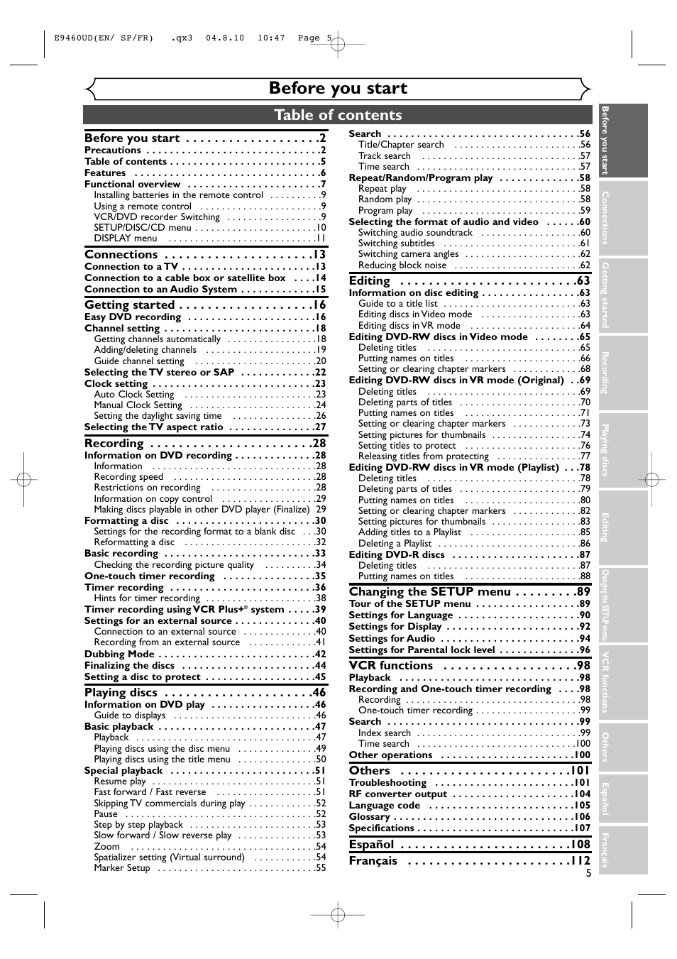 FUNAI FDRV90E User Manual | Page 5 / 116