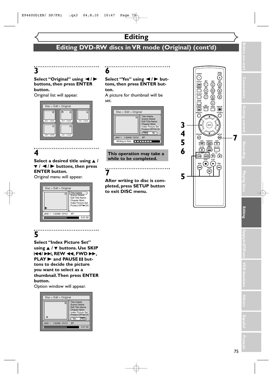 Editing | FUNAI FDRV90E User Manual | Page 75 / 116