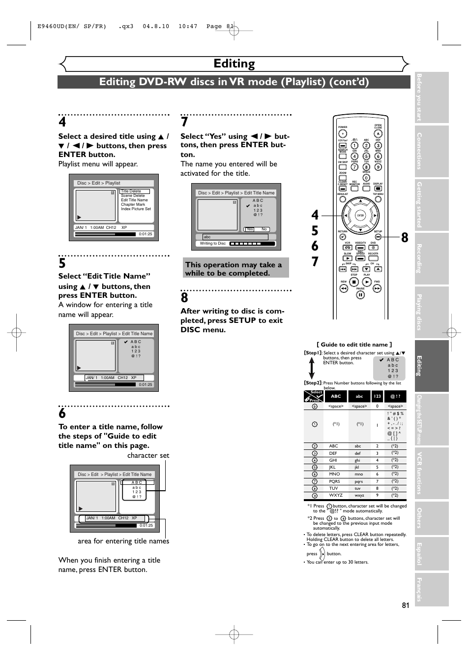 Editing | FUNAI FDRV90E User Manual | Page 81 / 116