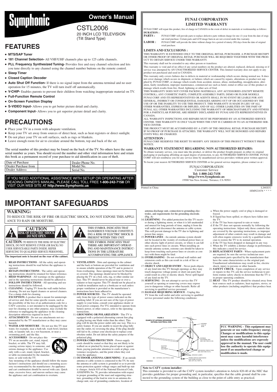 FUNAI CSTL2006 User Manual | 4 pages