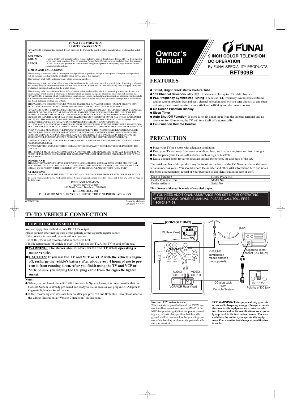 FUNAI RFT909B User Manual | 8 pages