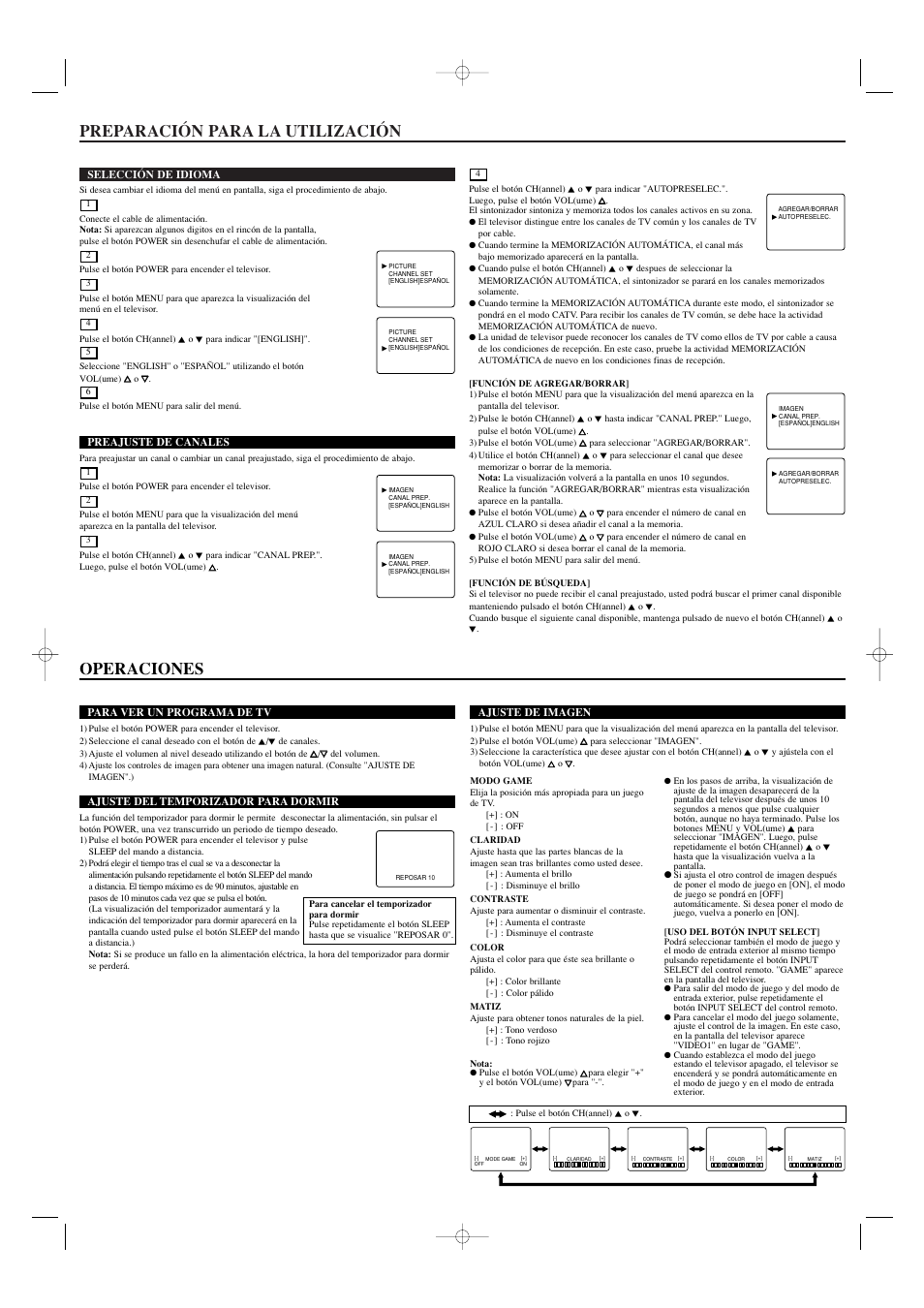 Preparación para la utilización, Operaciones | FUNAI RFT909B User Manual | Page 7 / 8