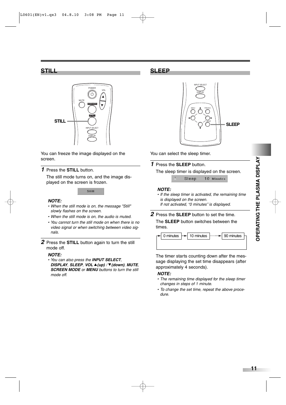 Still, Sleep | FUNAI 6842PE User Manual | Page 11 / 28