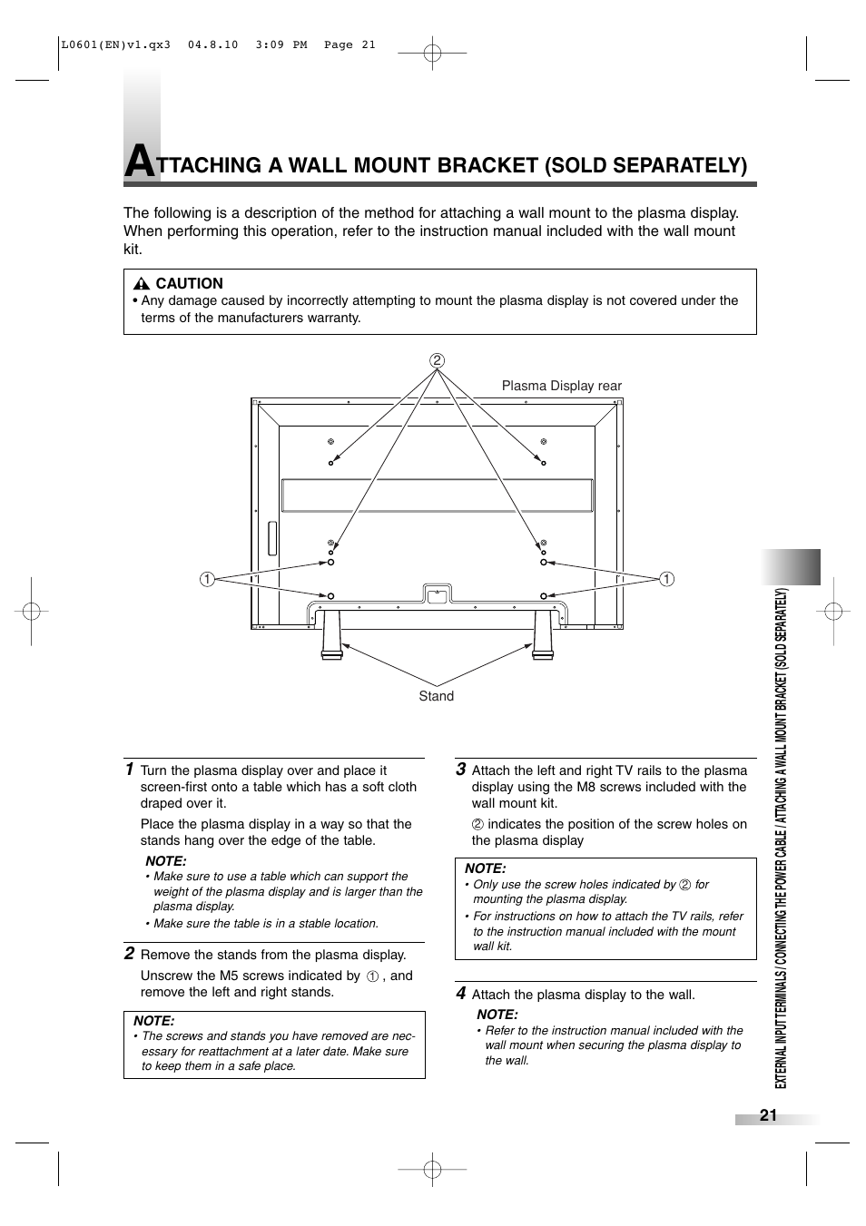 Ttaching a wall mount bracket (sold separately) | FUNAI 6842PE User Manual | Page 21 / 28