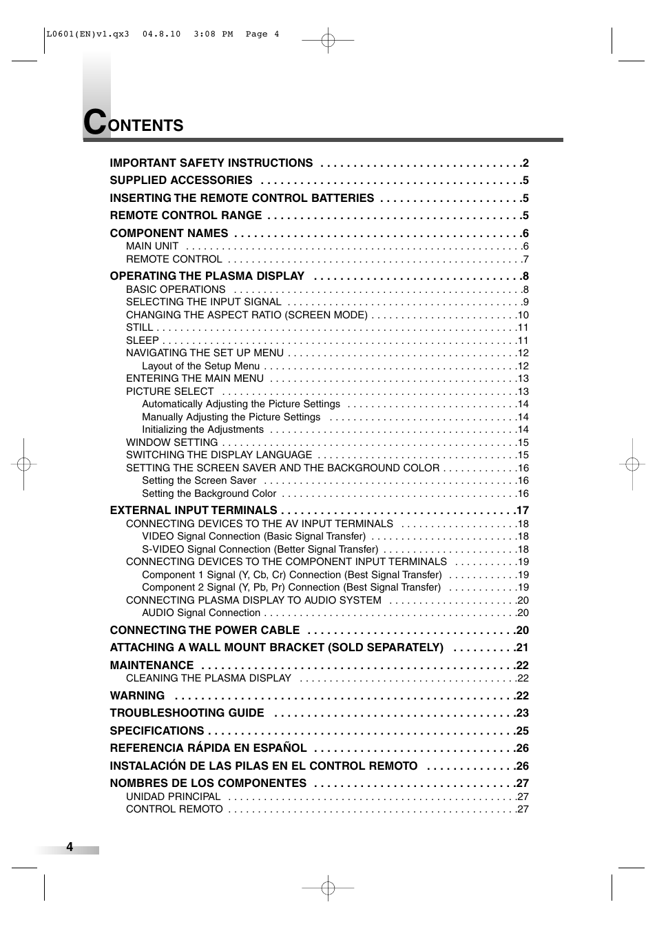 Ontents | FUNAI 6842PE User Manual | Page 4 / 28