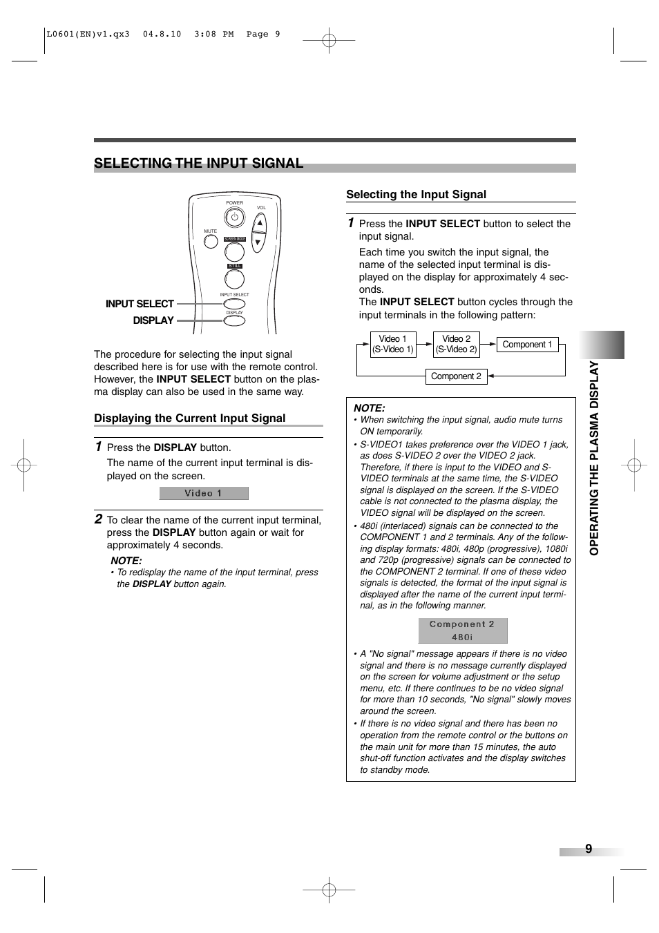 Selecting the input signal | FUNAI 6842PE User Manual | Page 9 / 28