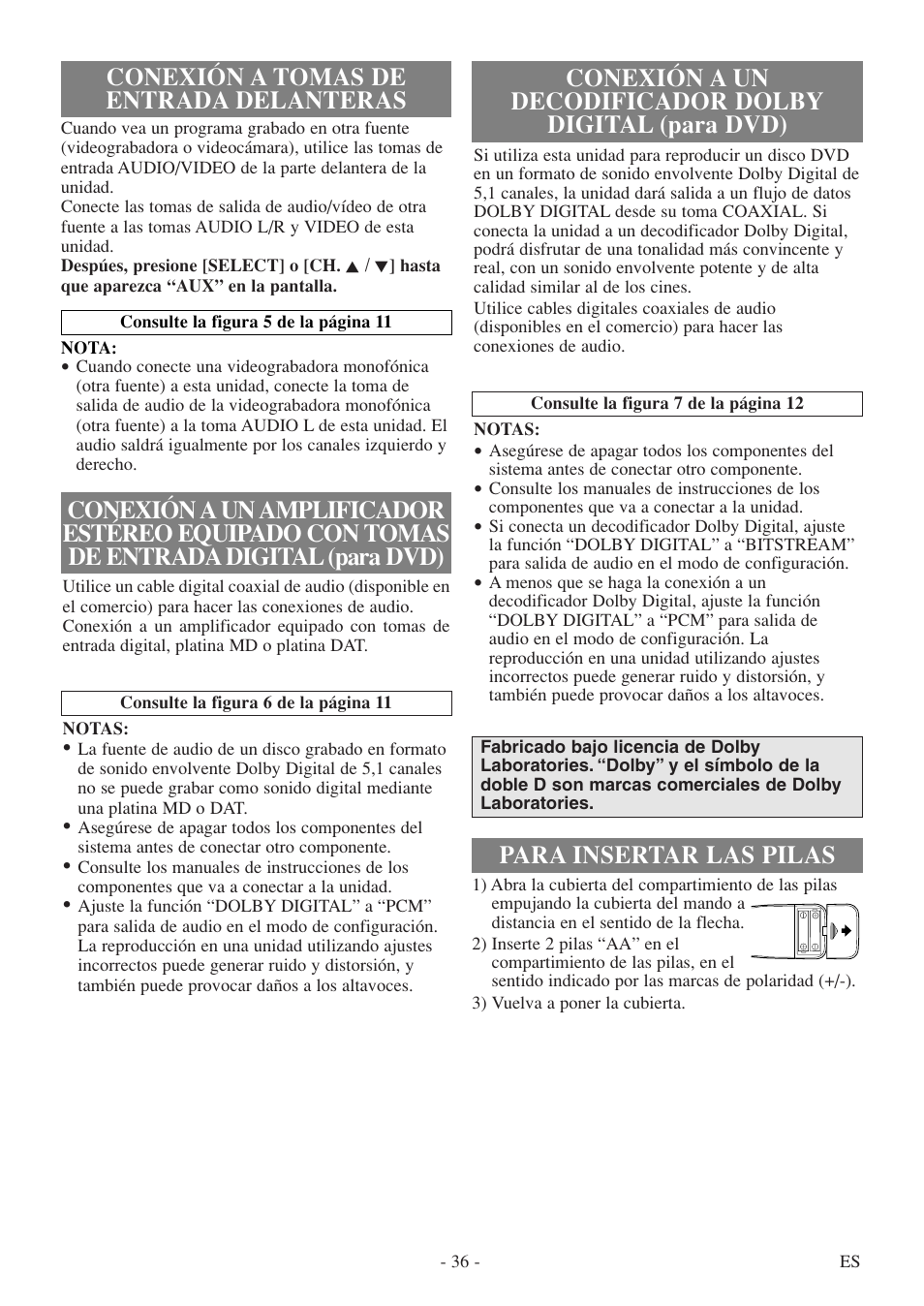 Conexión a tomas de entrada delanteras | FUNAI MSD520FF User Manual | Page 36 / 40