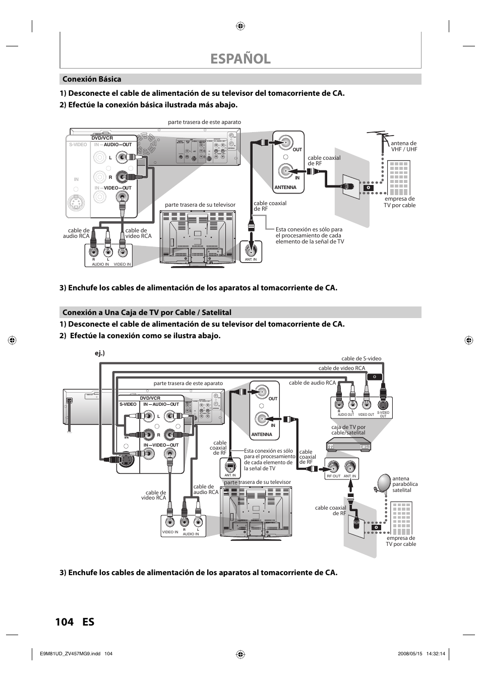 Español, 104 es, Ej.) | FUNAI ZV457MG9 User Manual | Page 106 / 110