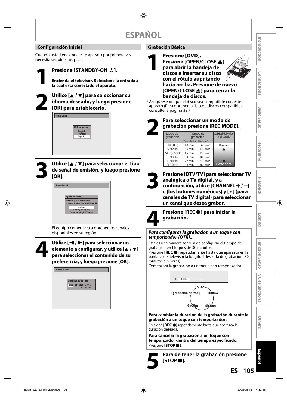 Español, 105 es | FUNAI ZV457MG9 User Manual | Page 107 / 110