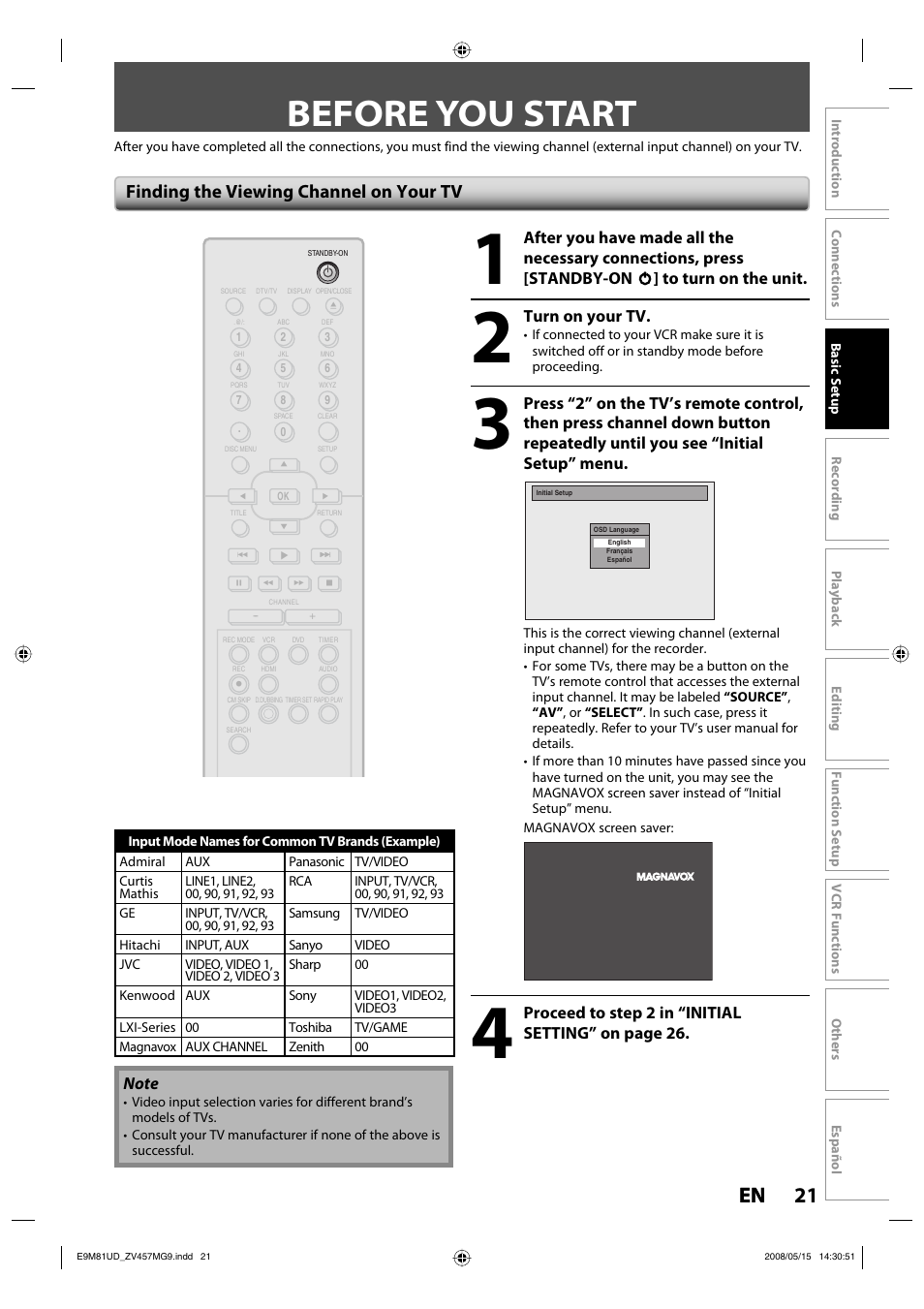 Before you start, 21 en 21 en, Finding the viewing channel on your tv | FUNAI ZV457MG9 User Manual | Page 23 / 110