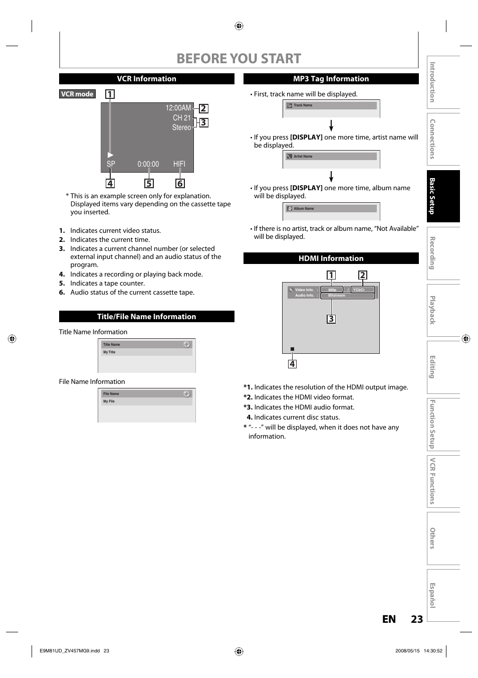 Before you start, 23 en 23 en | FUNAI ZV457MG9 User Manual | Page 25 / 110