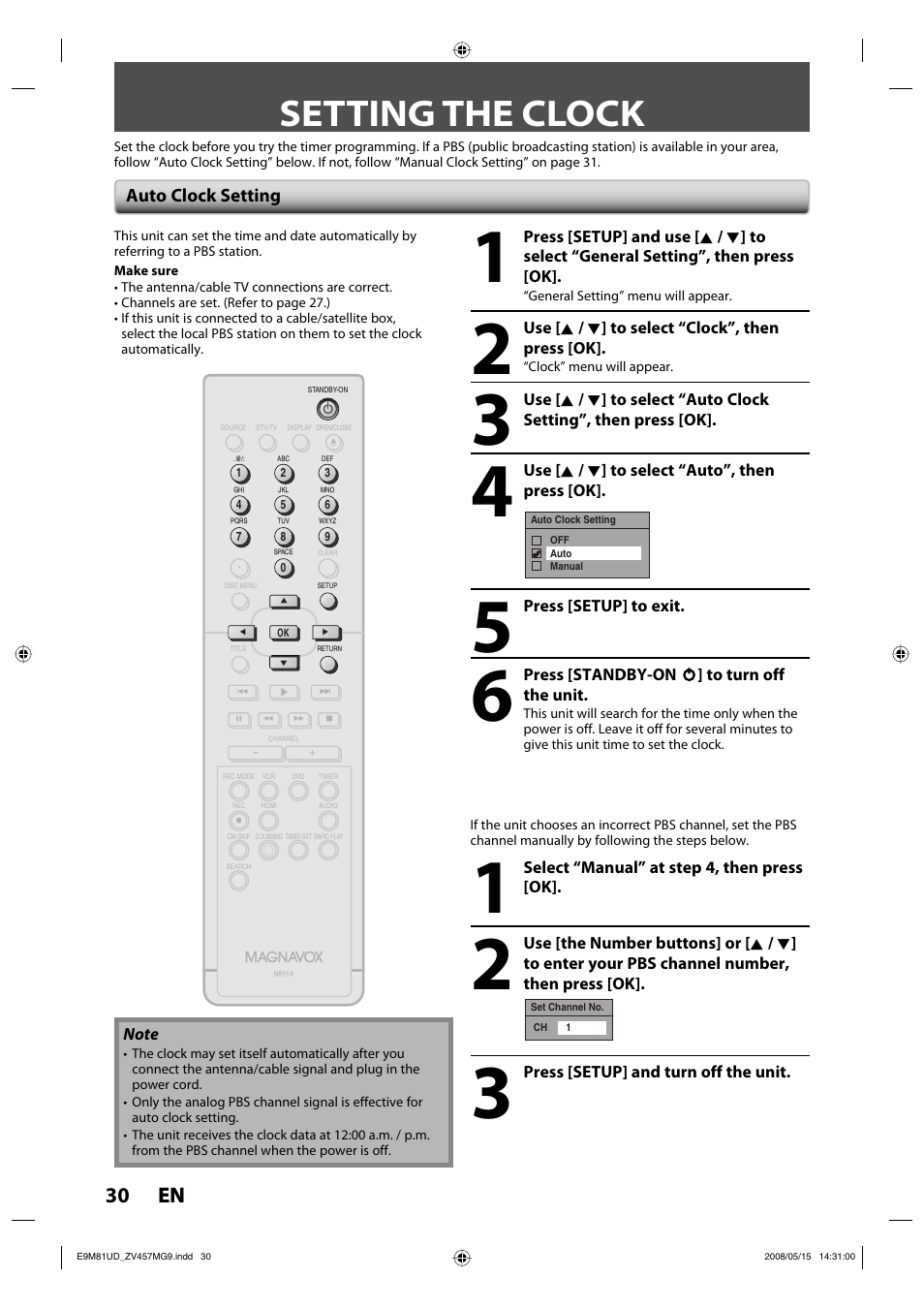Setting the clock, 30 en 30 en | FUNAI ZV457MG9 User Manual | Page 32 / 110