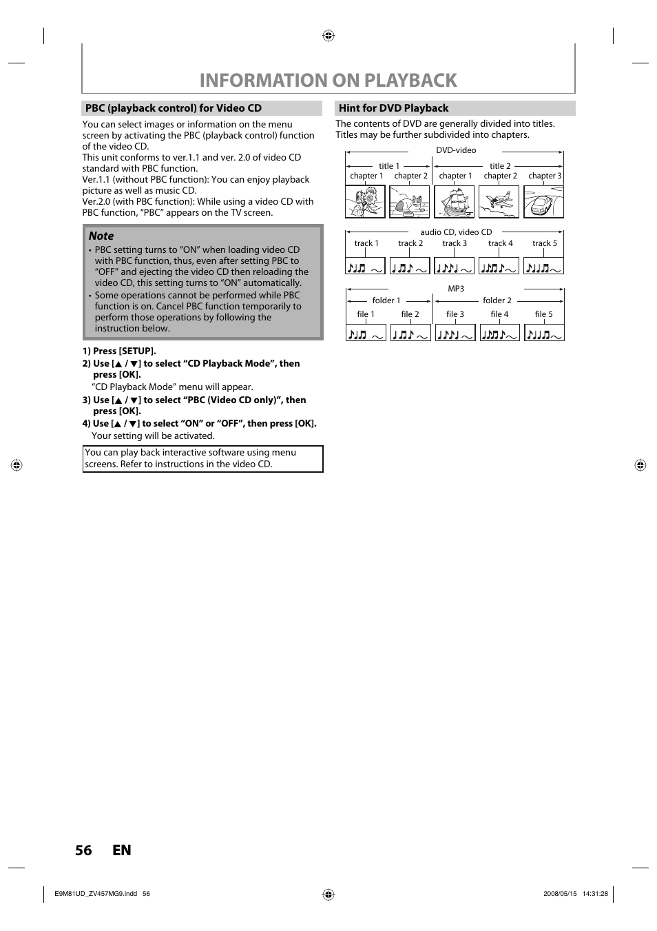 Information on playback, 56 en 56 en | FUNAI ZV457MG9 User Manual | Page 58 / 110