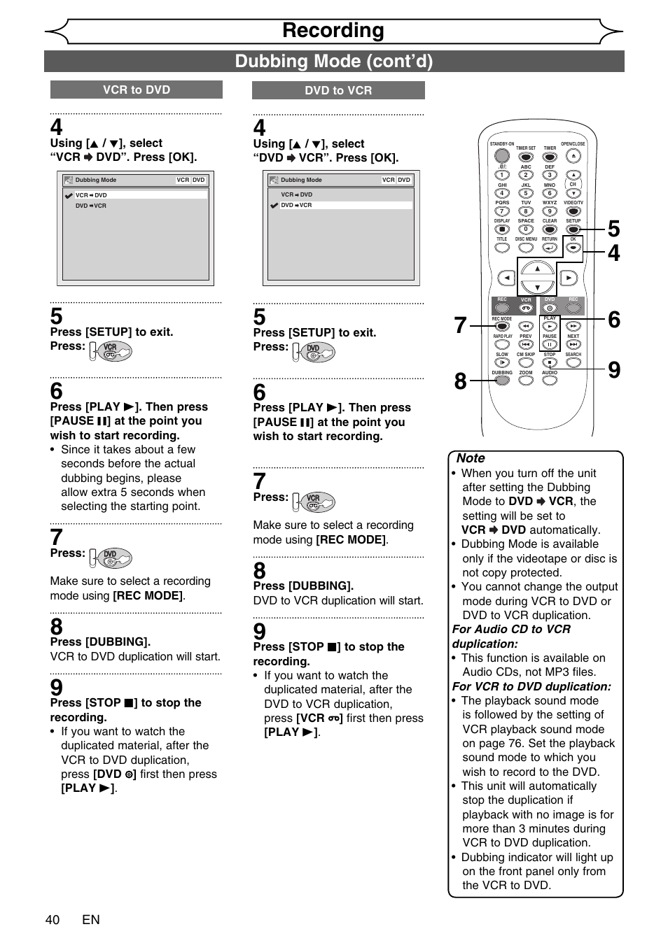 Recording, 40 en | FUNAI SV2000 WV20V6 User Manual | Page 40 / 90
