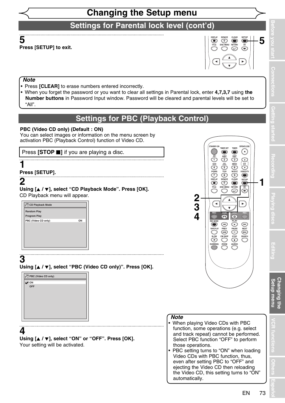 Changing the setup menu, Press [setup] to exit, Press [setup | FUNAI SV2000 WV20V6 User Manual | Page 73 / 90