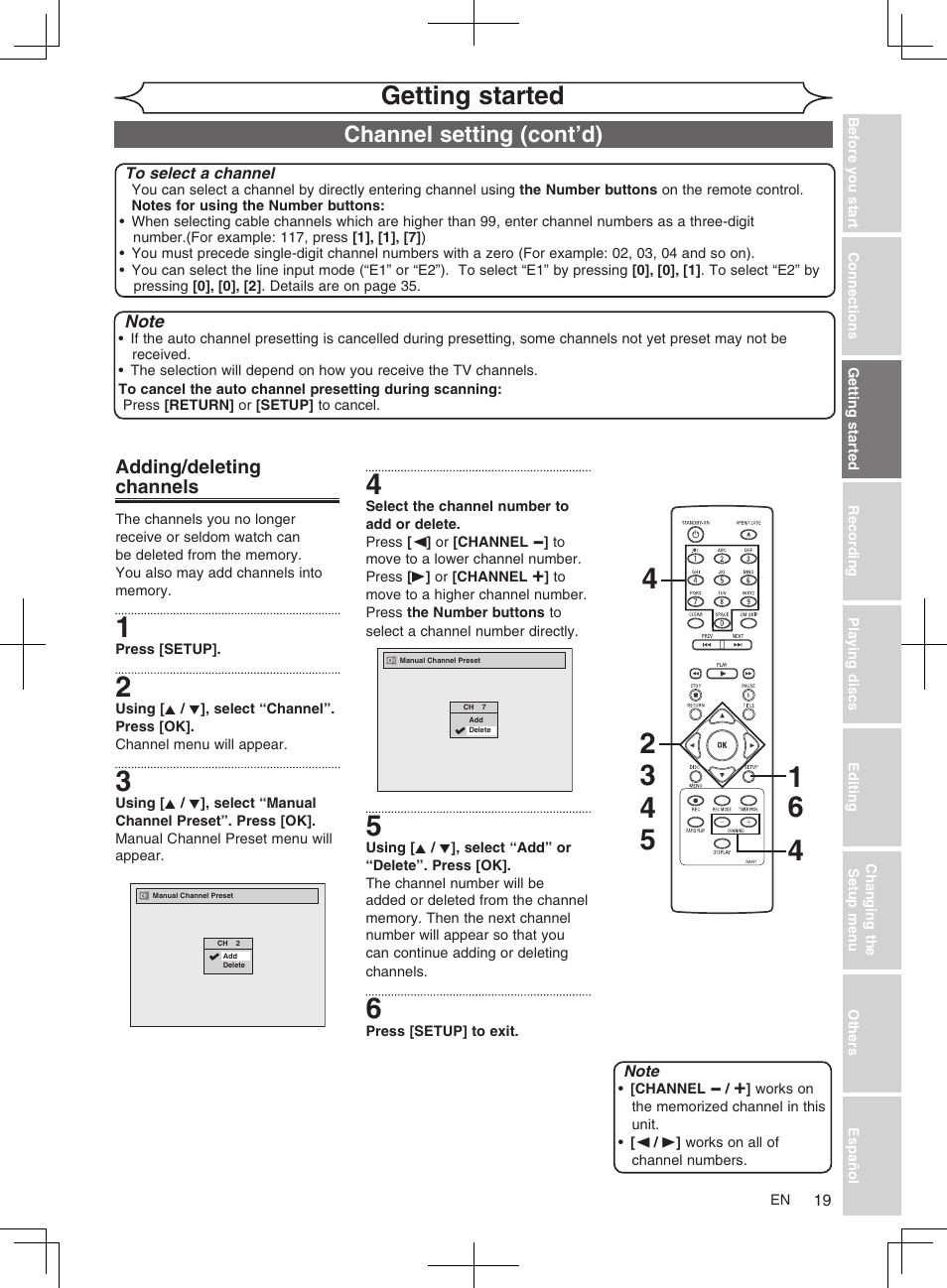 Getting started, Channel setting (cont’d) | FUNAI MWR10D6 User Manual | Page 21 / 82