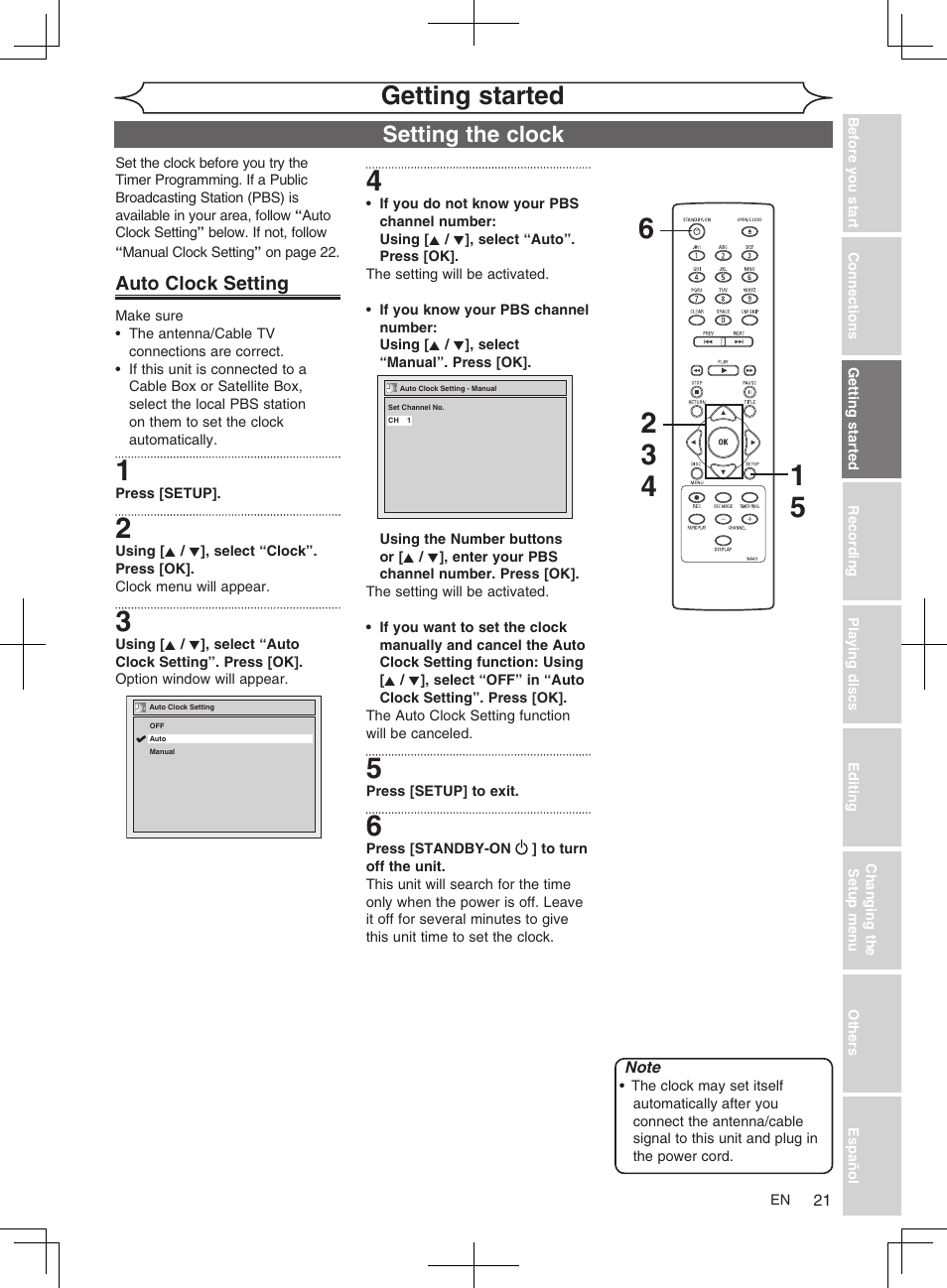 Getting started, Setting the clock | FUNAI MWR10D6 User Manual | Page 23 / 82
