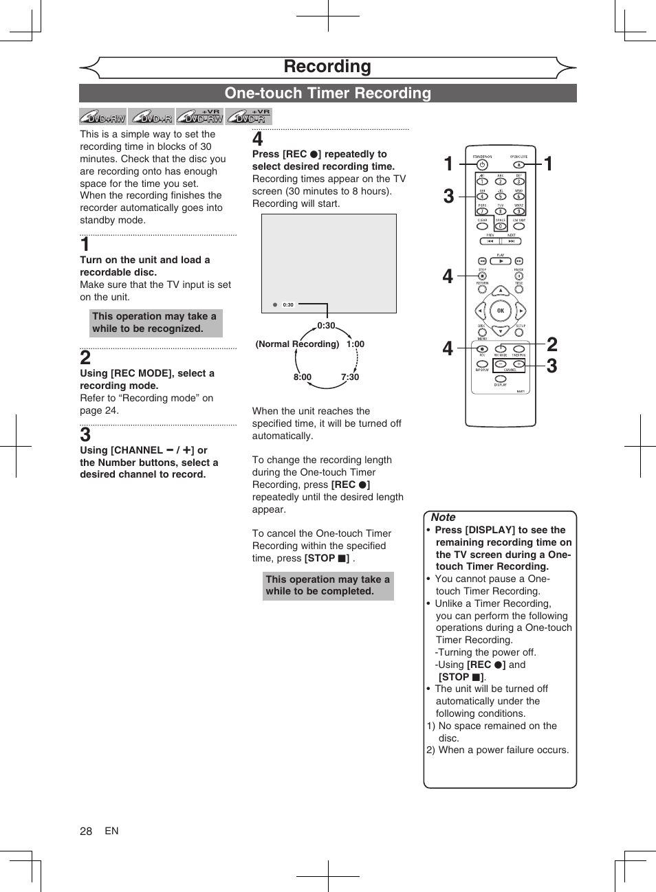 Recording, One-touch timer recording | FUNAI MWR10D6 User Manual | Page 30 / 82