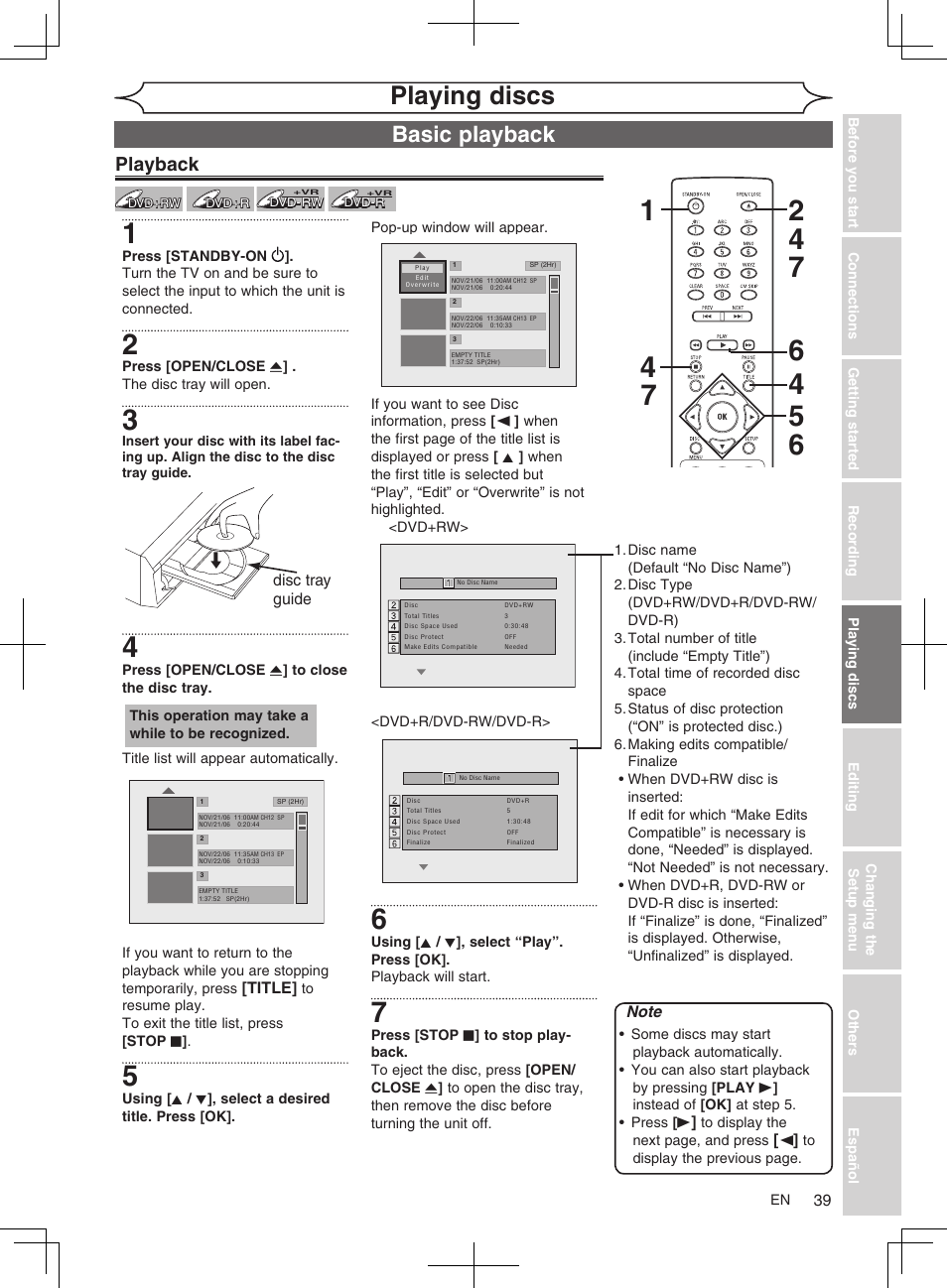 Playing discs, Basic playback, Playback | FUNAI MWR10D6 User Manual | Page 41 / 82