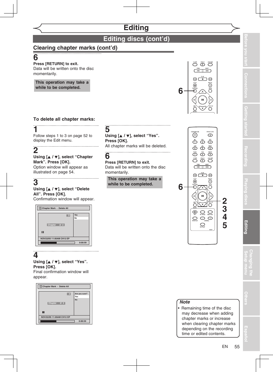 Editing, Editing discs (cont’d) | FUNAI MWR10D6 User Manual | Page 57 / 82