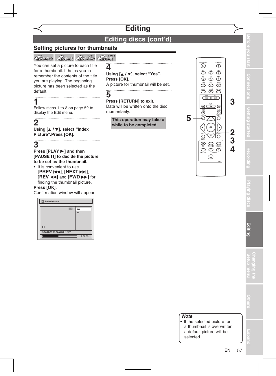 Editing, Editing discs (cont’d) | FUNAI MWR10D6 User Manual | Page 59 / 82