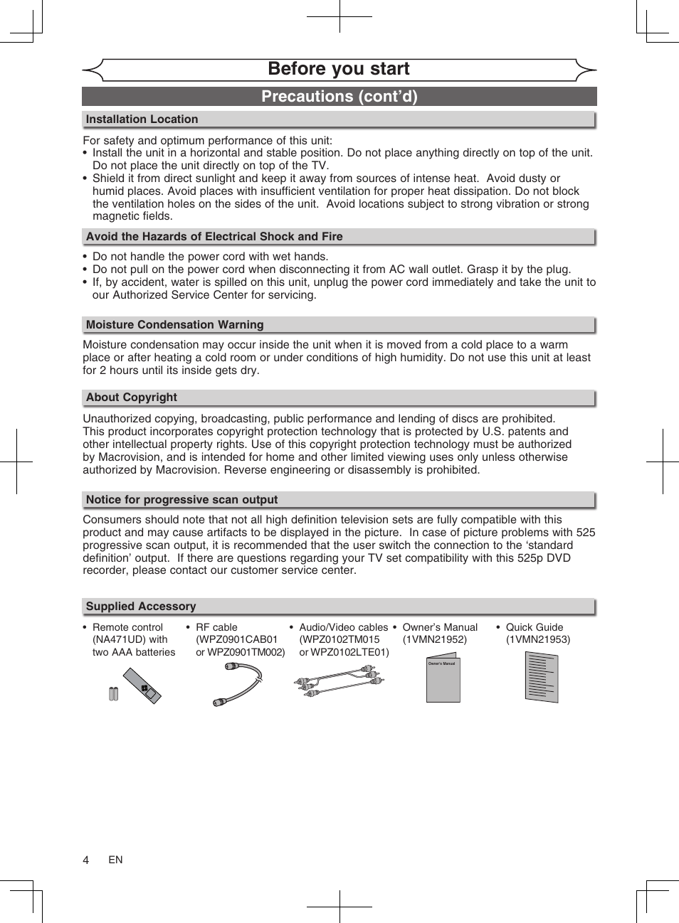 Before you start, Precautions (cont’d) | FUNAI MWR10D6 User Manual | Page 6 / 82