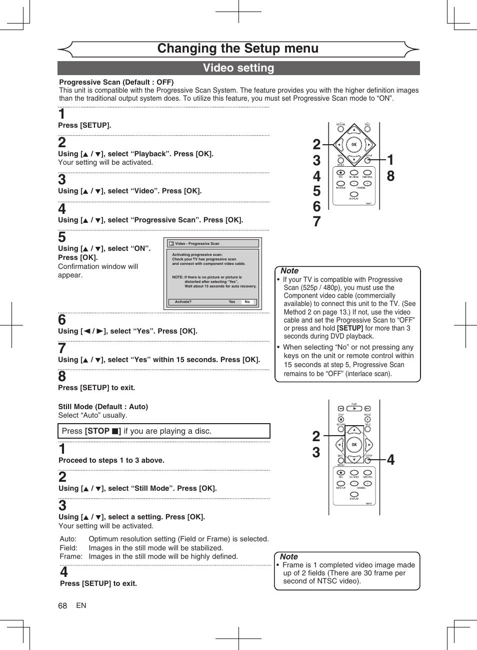 Changing the setup menu, Video setting | FUNAI MWR10D6 User Manual | Page 70 / 82