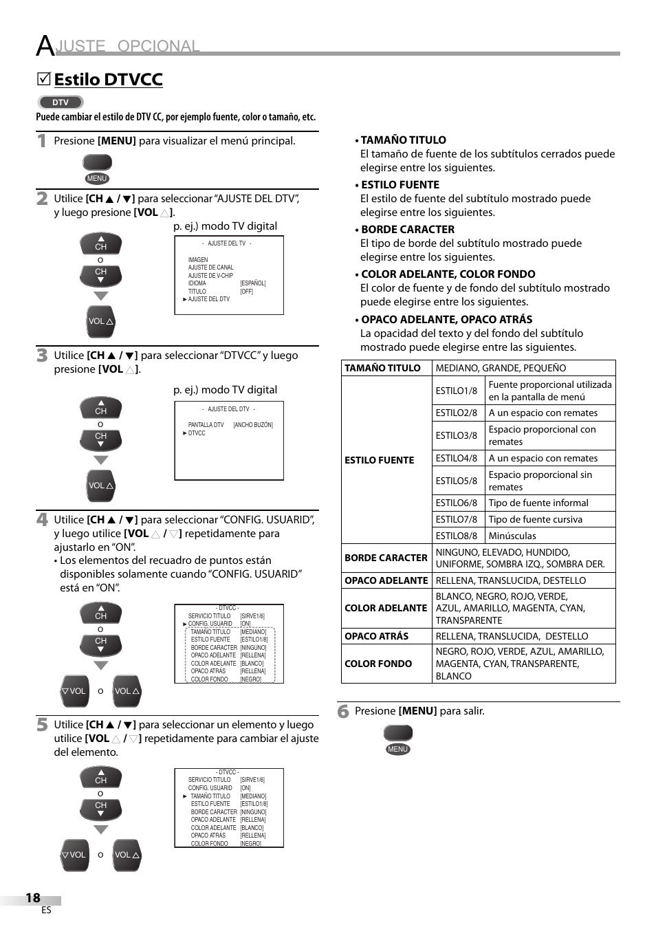 Juste opcional, Estilo dtvcc | FUNAI Durabrand CR130DR8 User Manual | Page 44 / 52