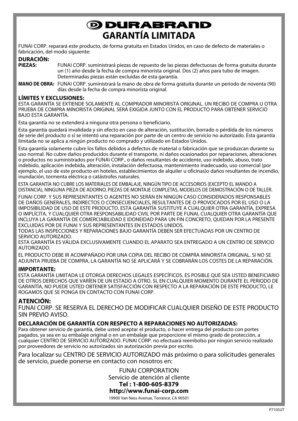 Garantía limitada | FUNAI Durabrand CR130DR8 User Manual | Page 52 / 52