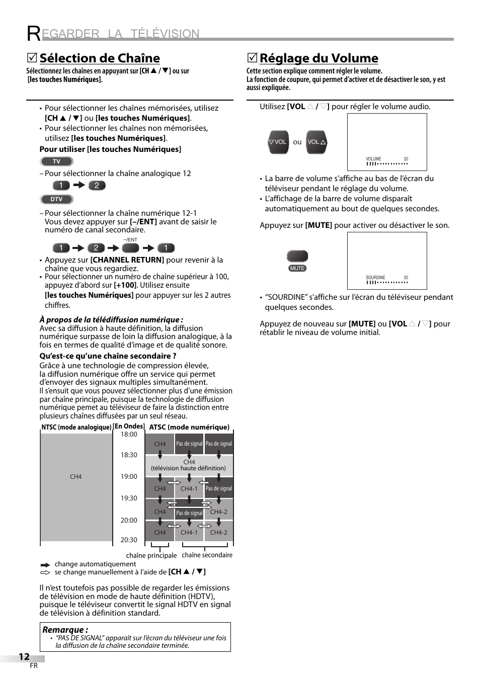 Egarder la télévision, Sélection de chaîne, Réglage du volume | FUNAI CR130TT8 User Manual | Page 38 / 78