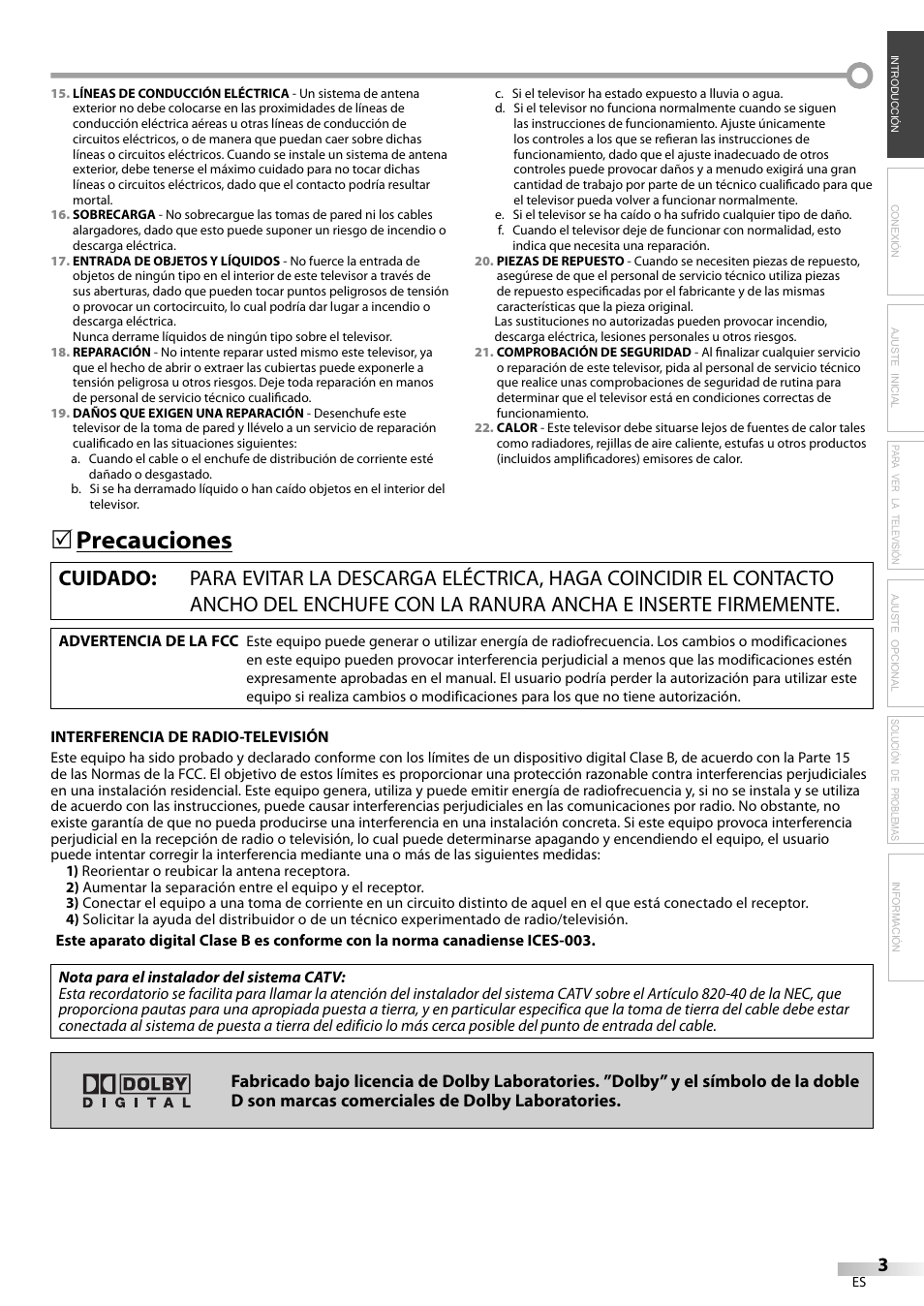 Precauciones | FUNAI CR130TT8 User Manual | Page 55 / 78