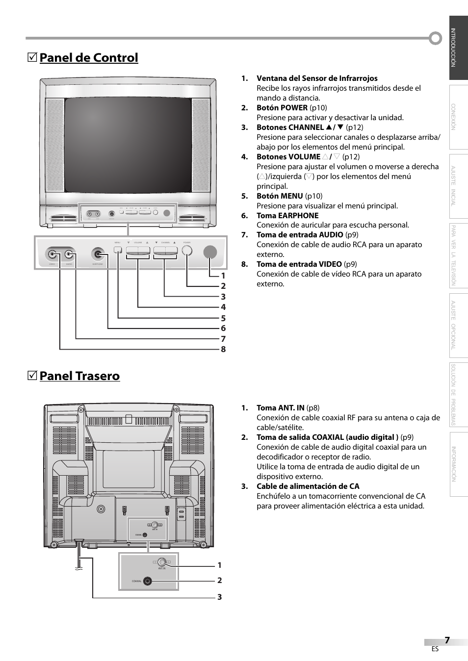 Panel de control 5 panel trasero 5 | FUNAI CR130TT8 User Manual | Page 59 / 78
