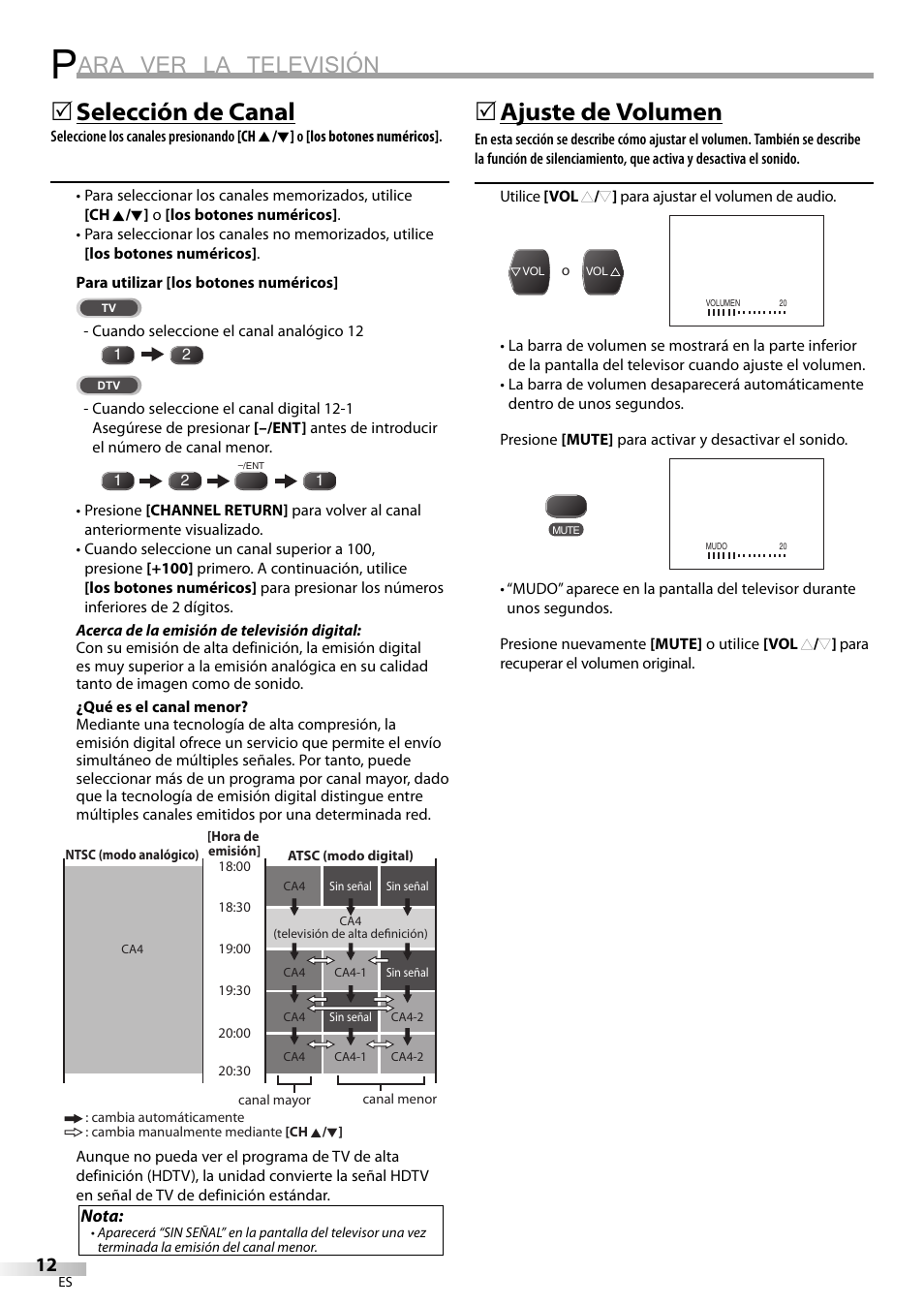 Ara ver la televisión, Selección de canal, 5ajuste de volumen | FUNAI CR130TT8 User Manual | Page 64 / 78
