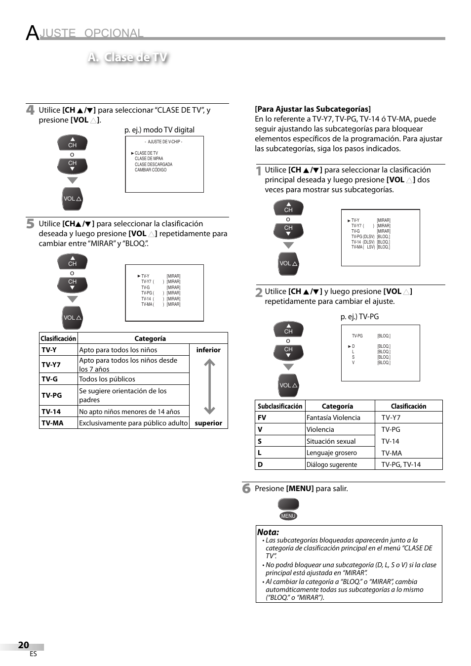 Juste opcional, A. clase de tv | FUNAI CR130TT8 User Manual | Page 72 / 78