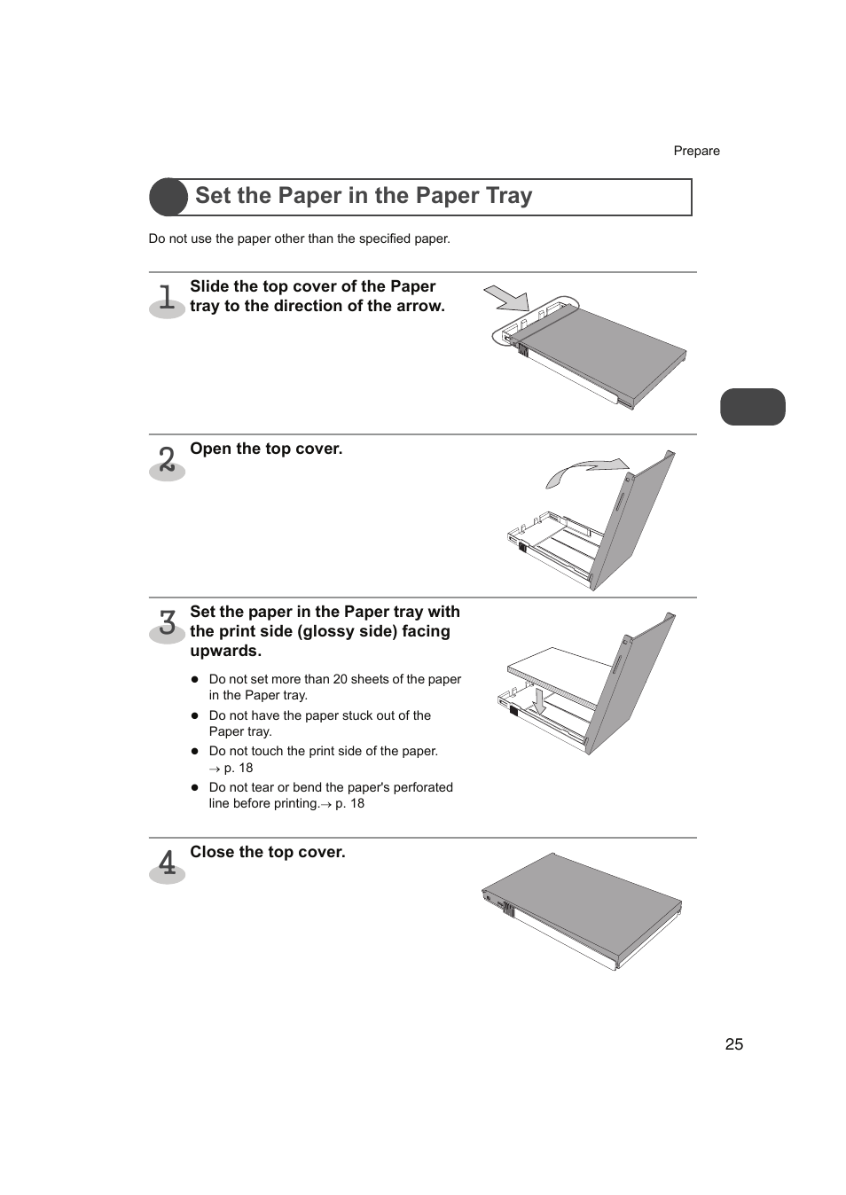 Set the paper in the paper tray, P.25 | FUNAI FDP-100 User Manual | Page 25 / 45