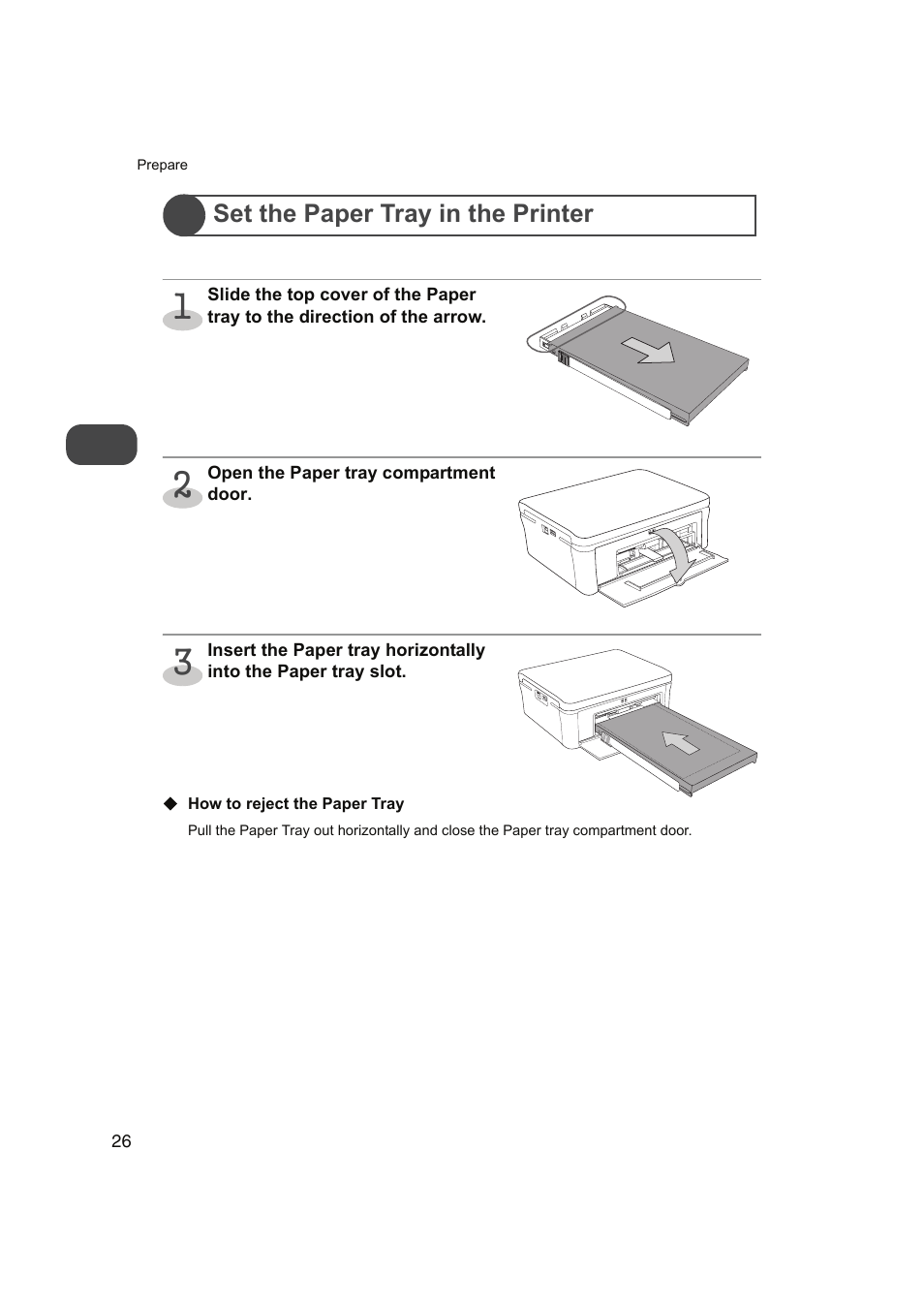 Set the paper tray in the printer | FUNAI FDP-100 User Manual | Page 26 / 45