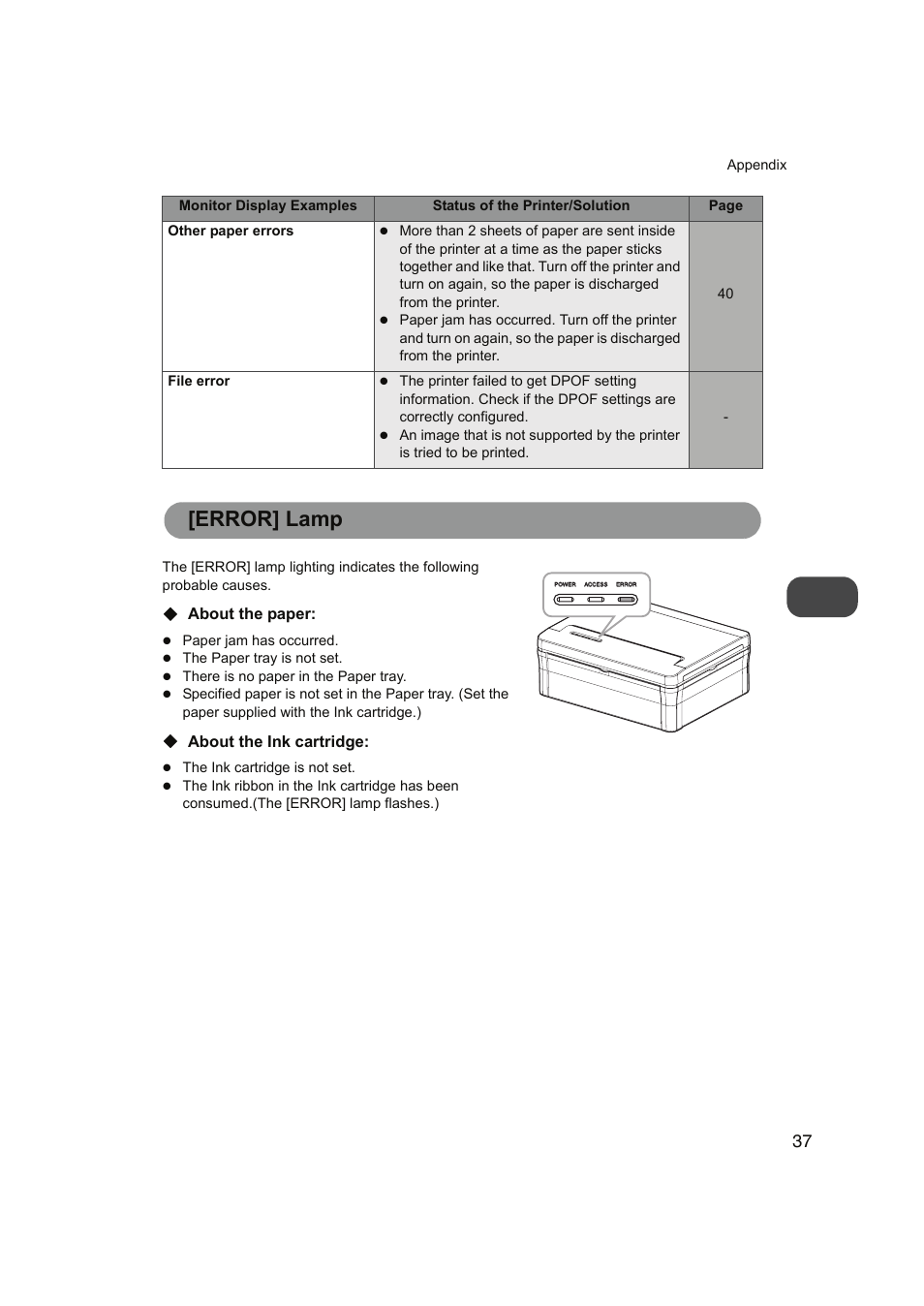 Error] lamp | FUNAI FDP-100 User Manual | Page 37 / 45