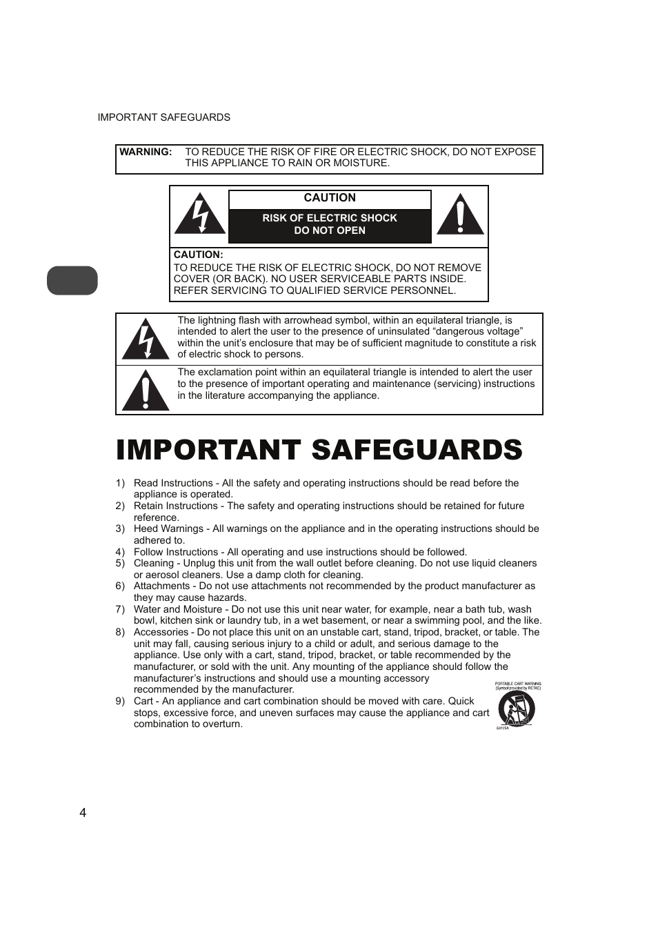 Important safeguards | FUNAI FDP-100 User Manual | Page 4 / 45