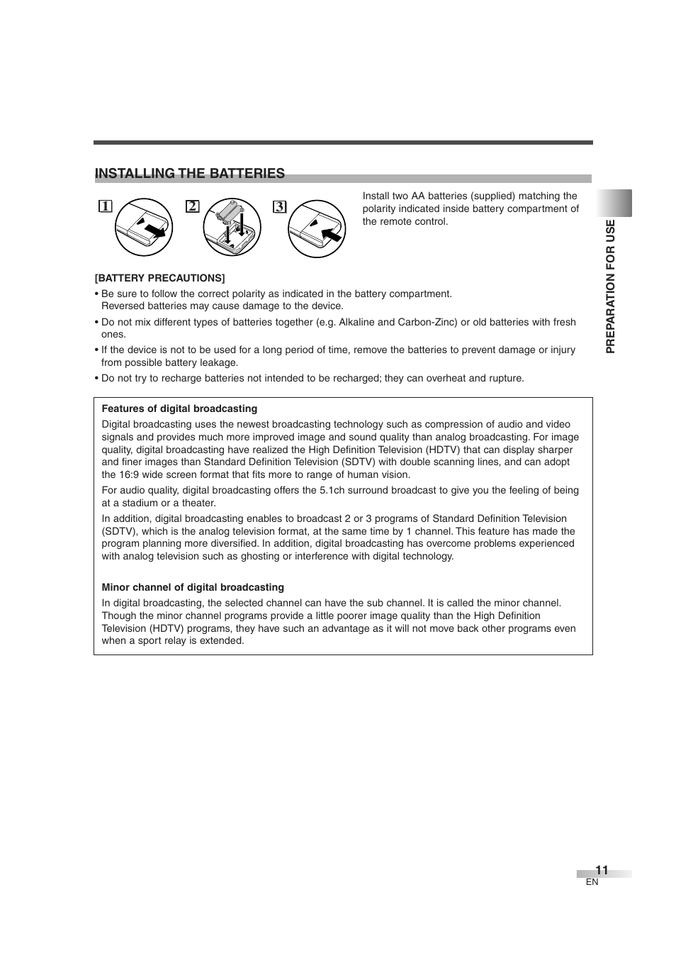 Installing the batteries | FUNAI MJ427GG User Manual | Page 11 / 40