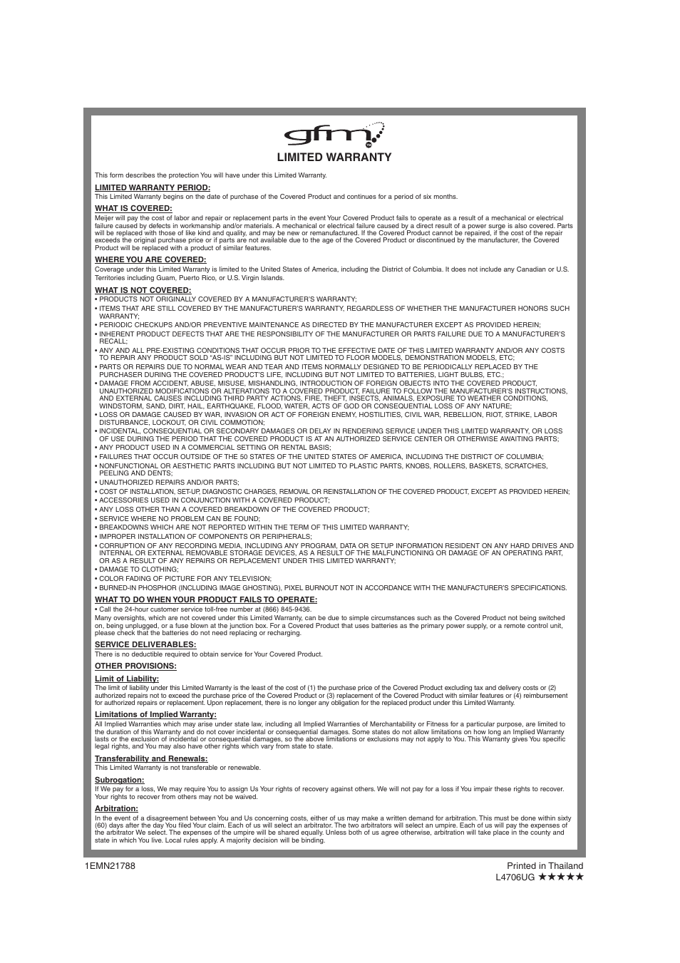 Limited warranty | FUNAI MJ427GG User Manual | Page 40 / 40