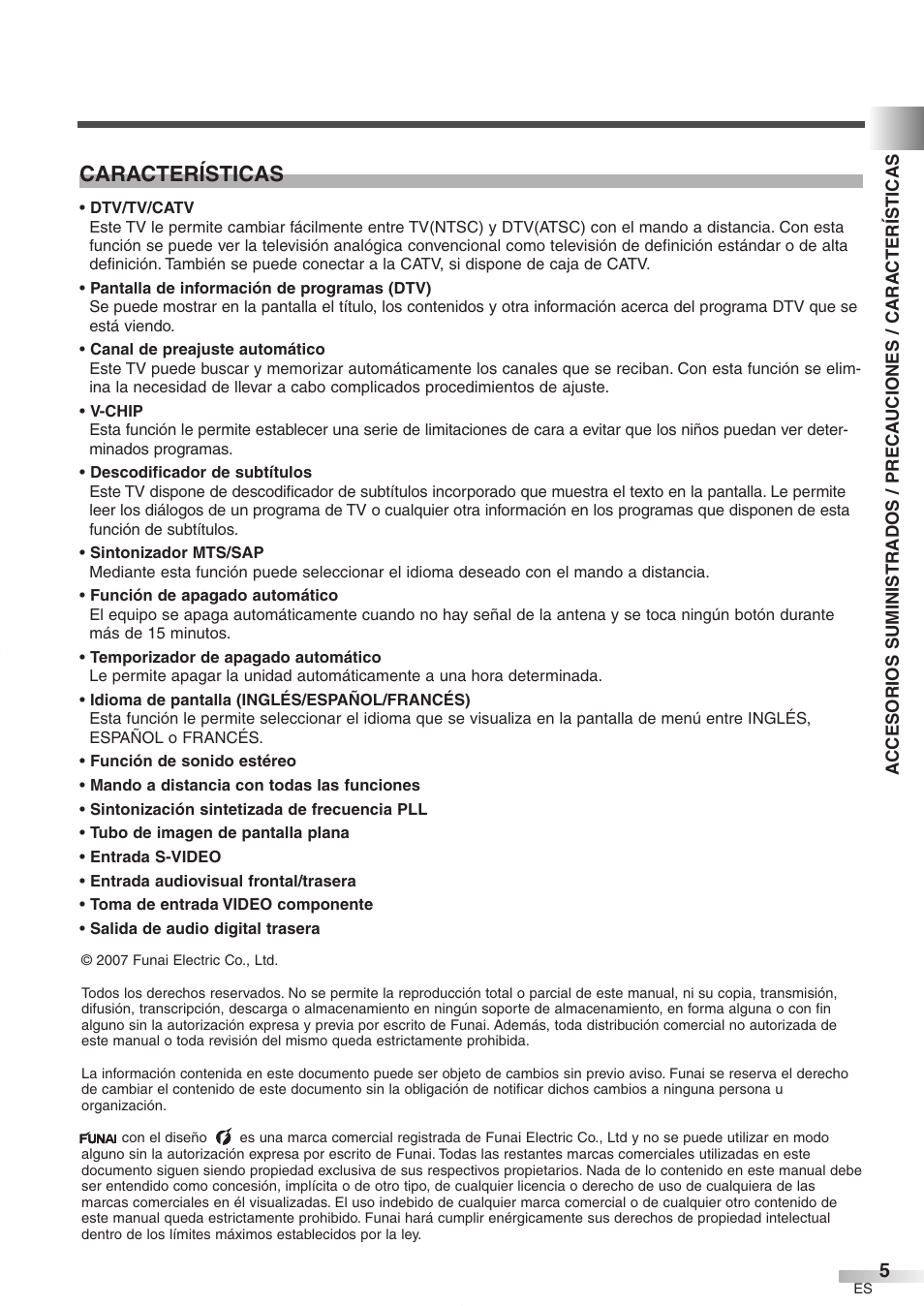 Características | FUNAI CR272IL8 User Manual | Page 43 / 76