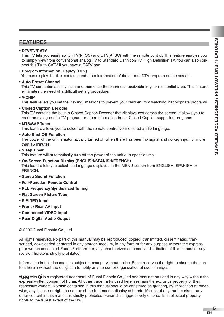 Features | FUNAI CR272IL8 User Manual | Page 5 / 76