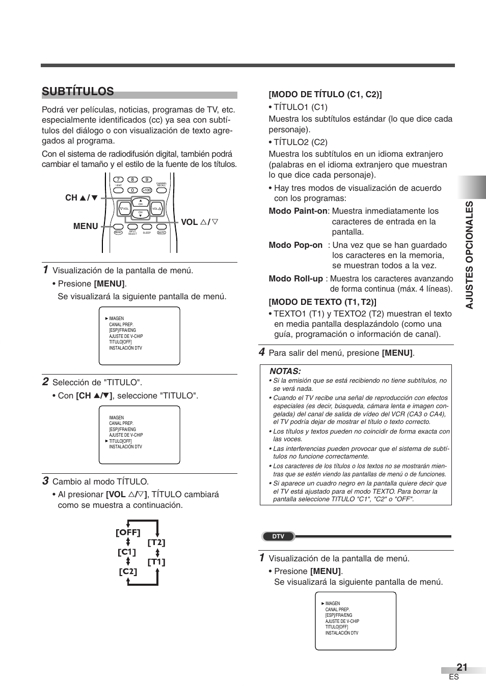 Subtítulos, Ajustes opcionales | FUNAI CR272IL8 User Manual | Page 59 / 76
