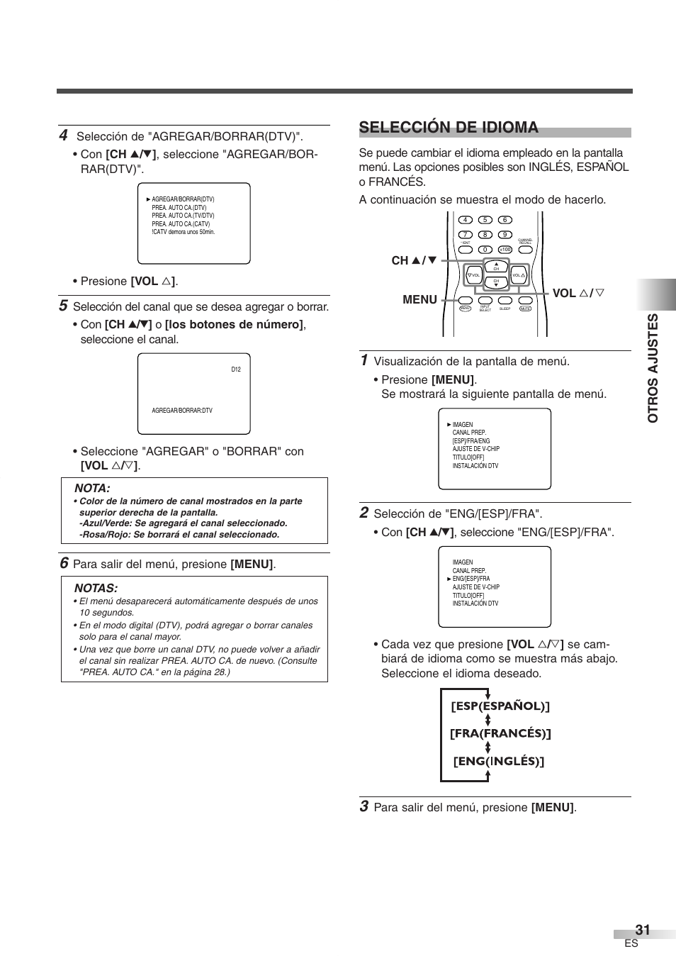 Selección de idioma, Ot r os ajustes | FUNAI CR272IL8 User Manual | Page 69 / 76