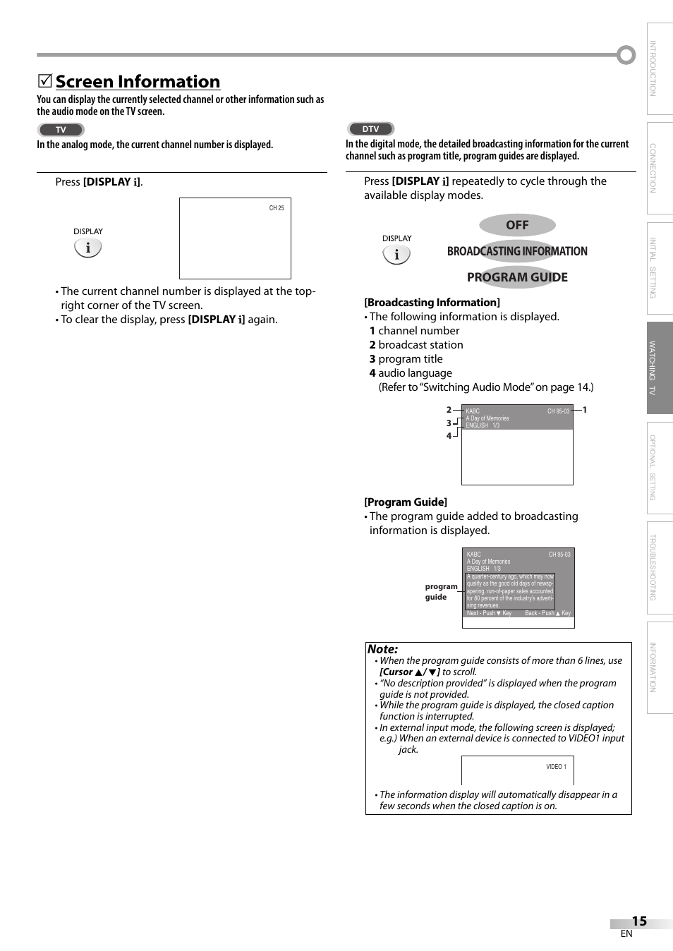 Screen information | FUNAI LC200EM8G User Manual | Page 15 / 28