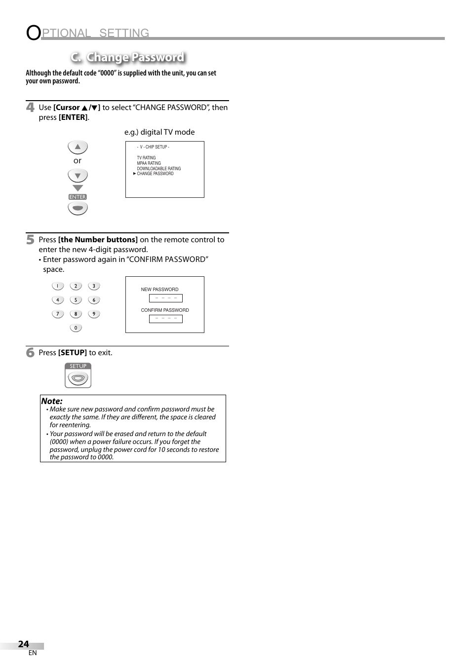 Ptional setting, C. change password | FUNAI LC200EM8G User Manual | Page 24 / 28