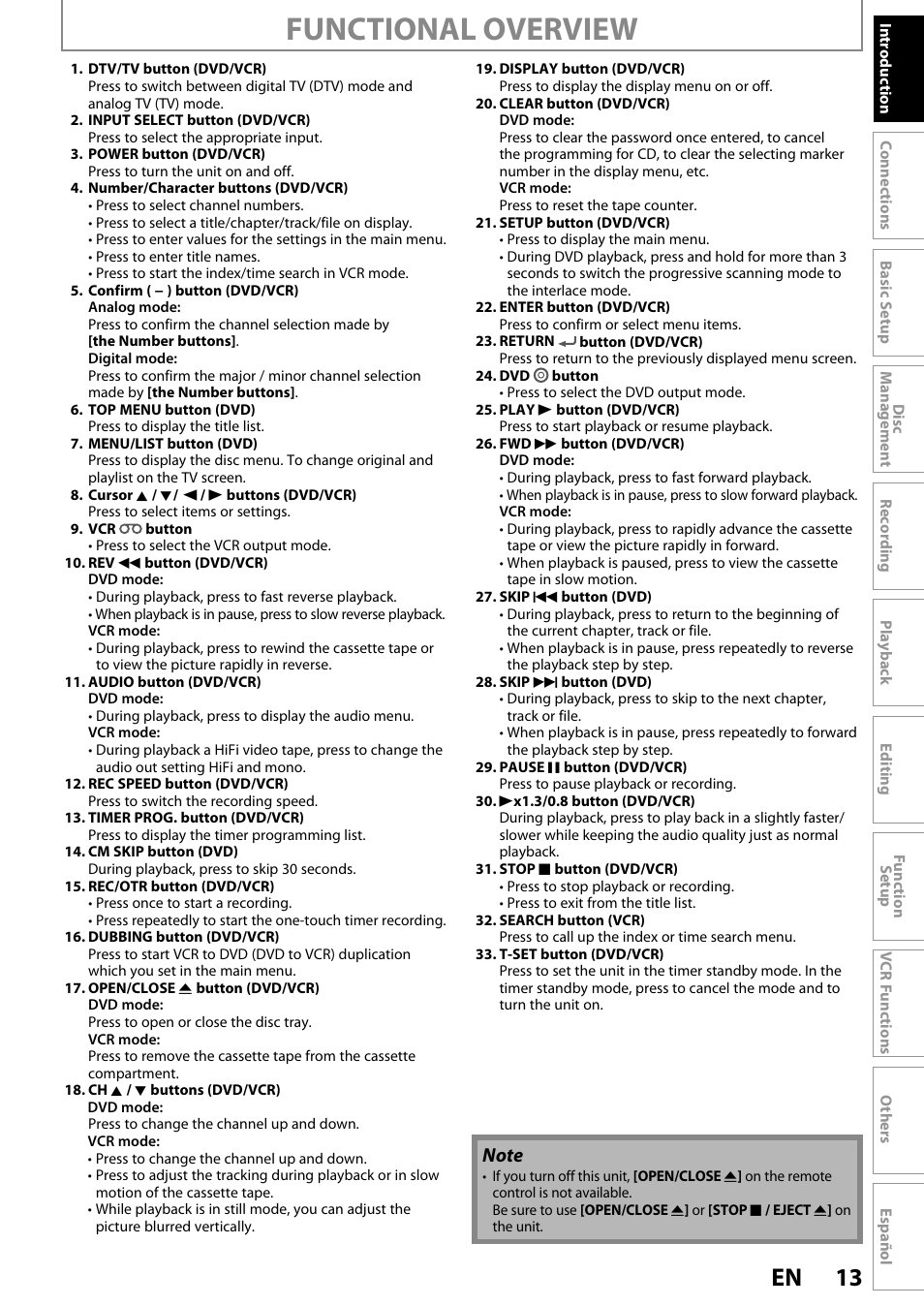 Functional overview, 13 en | FUNAI ZV450TT8 User Manual | Page 13 / 108